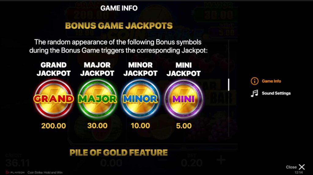 Screenshot Showing Coin Strike jackpots