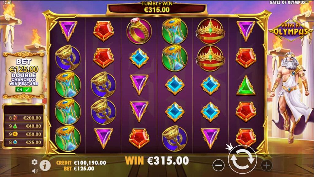 Screenshot Showing Gates of Olympus 315 eur win