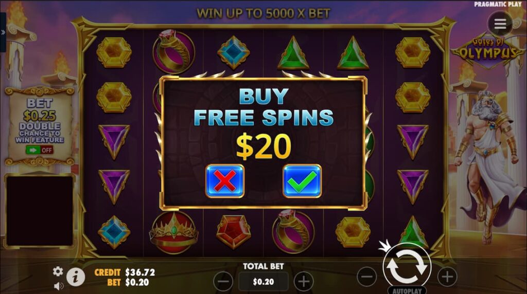 Screenshot Showing Gates of Olympus buy spins feature