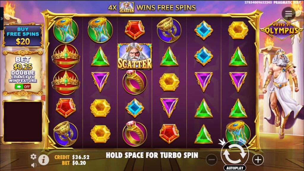 Screenshot Showing Gates of Olympus gameplay