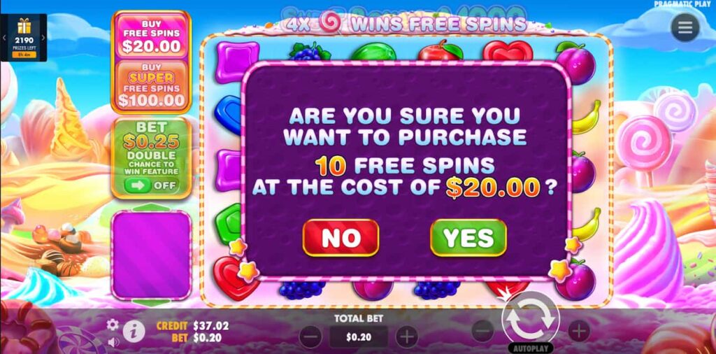 Screenshot Showing Sweet Bonanza 1000 buy bonus feature