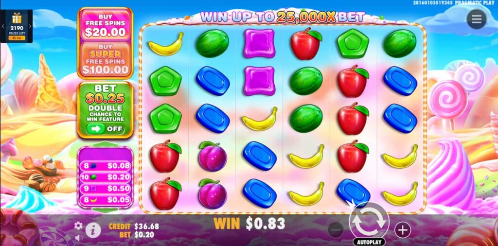 Screenshot Showing Sweet Bonanza 1000 gameplay