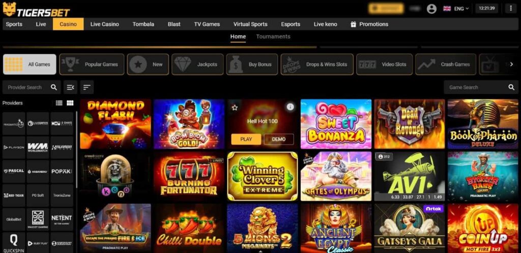 Screenshot of Tigersbet Casino interface