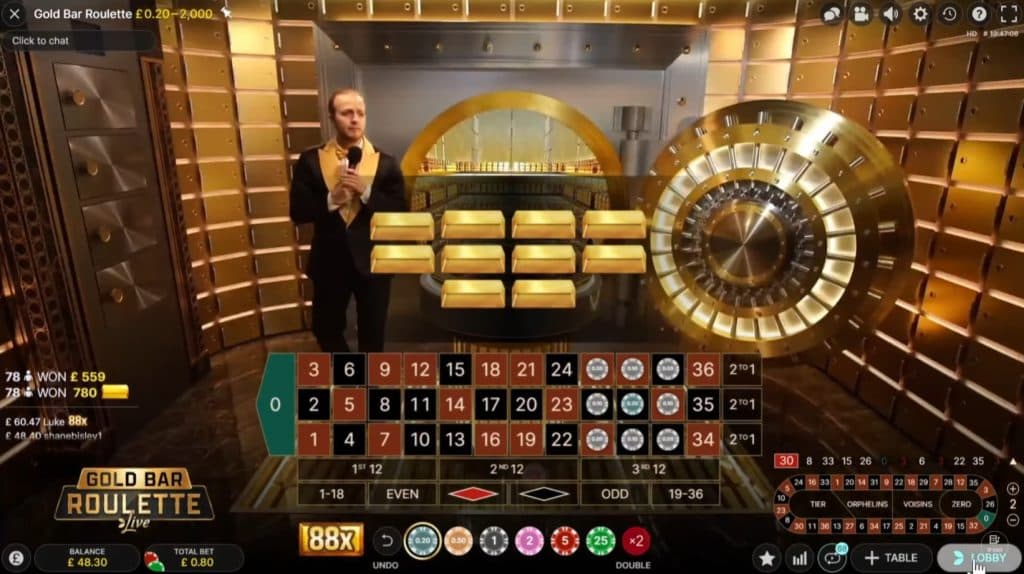 تصميم و تجربة المستخدم في Evolution Gold Bar Roulette