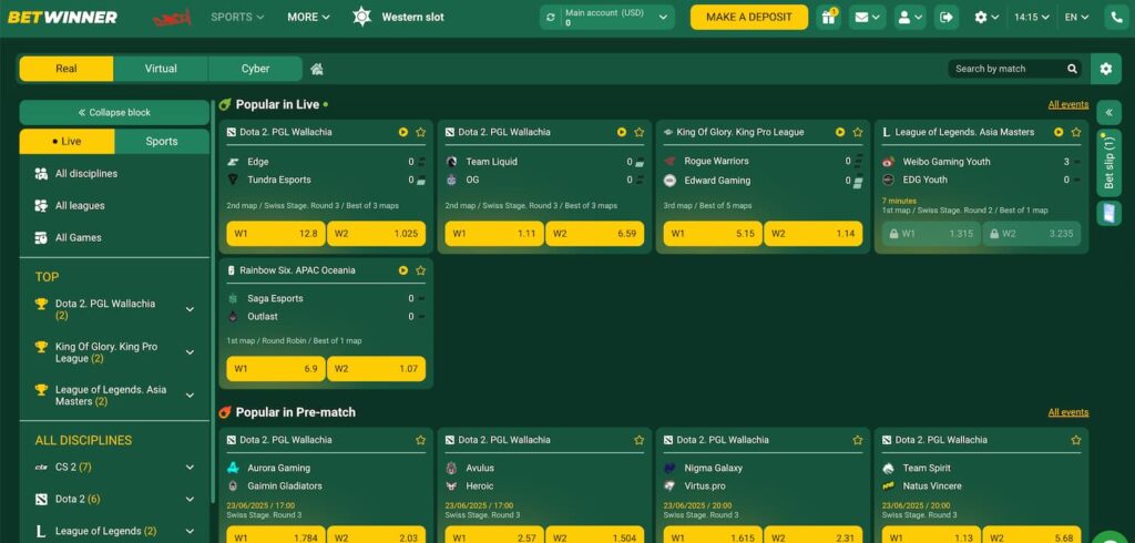 لاپەڕەی گرەوکردنی ئیسپۆرت BetWinner
