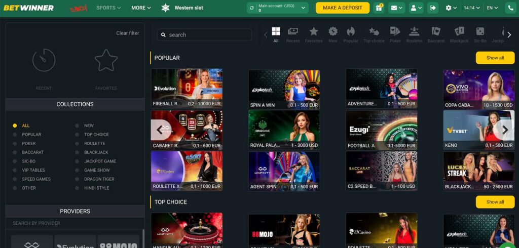 پەیجی گازینۆی ڕاستەوخۆی BetWinner
