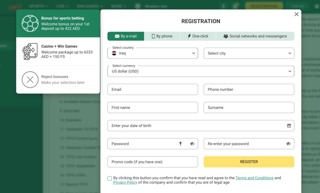 BetWinner Registration Page