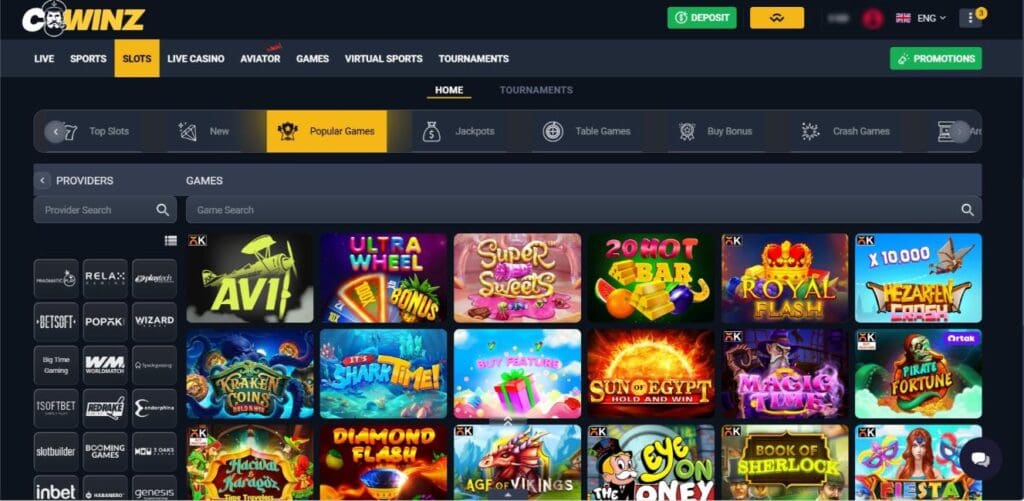 Screenshot of Cwinz Casino interface