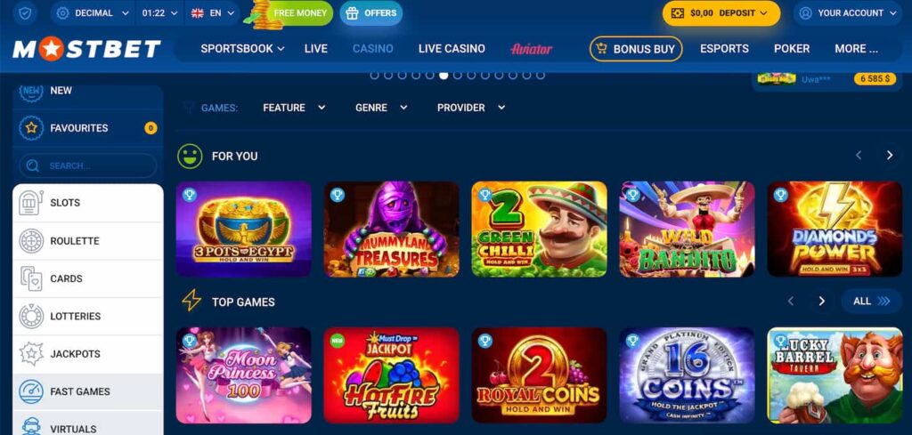MostBet Casino Page