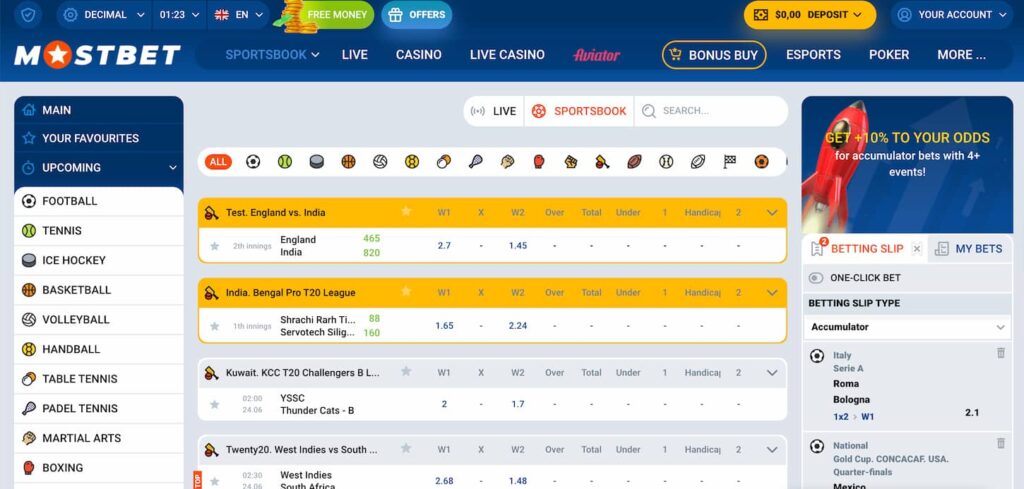 MostBet Sports Betting Page