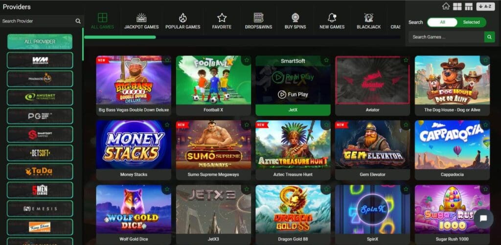 Screenshot of Aryanbet Casino interface