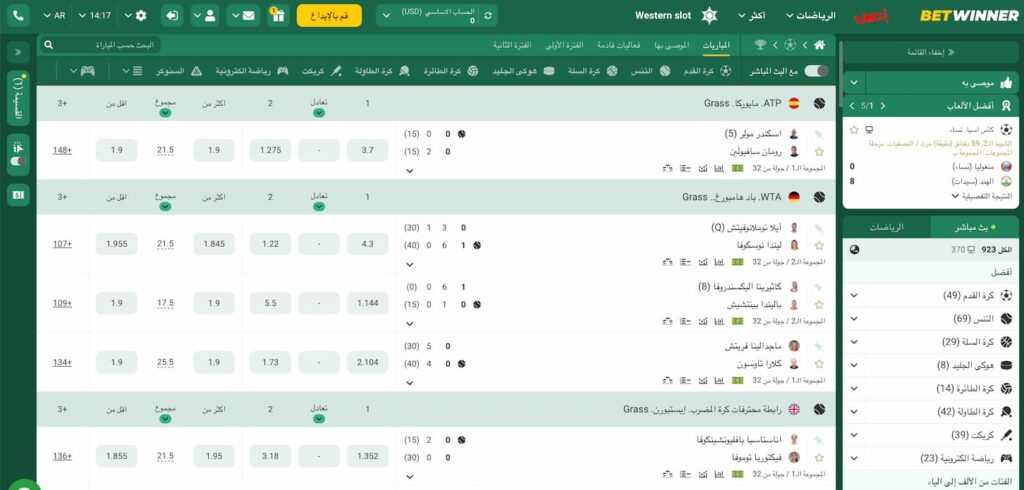 صفحة المراهنات الرياضية في BetWinner