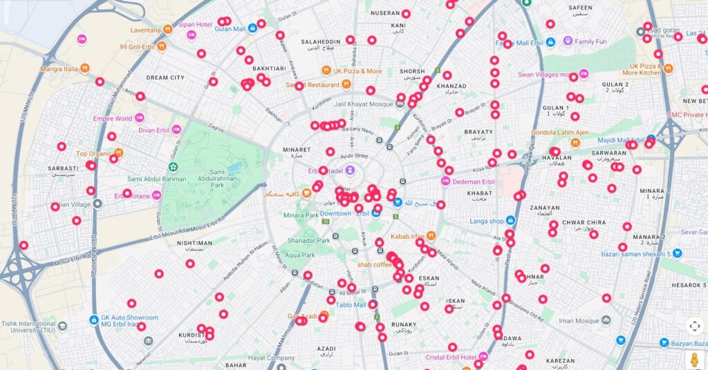 A Map showing agents of FastPay across Iraq