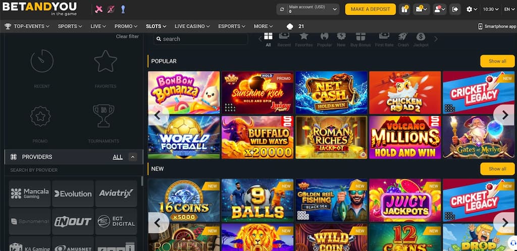 slots section at bet and you casino